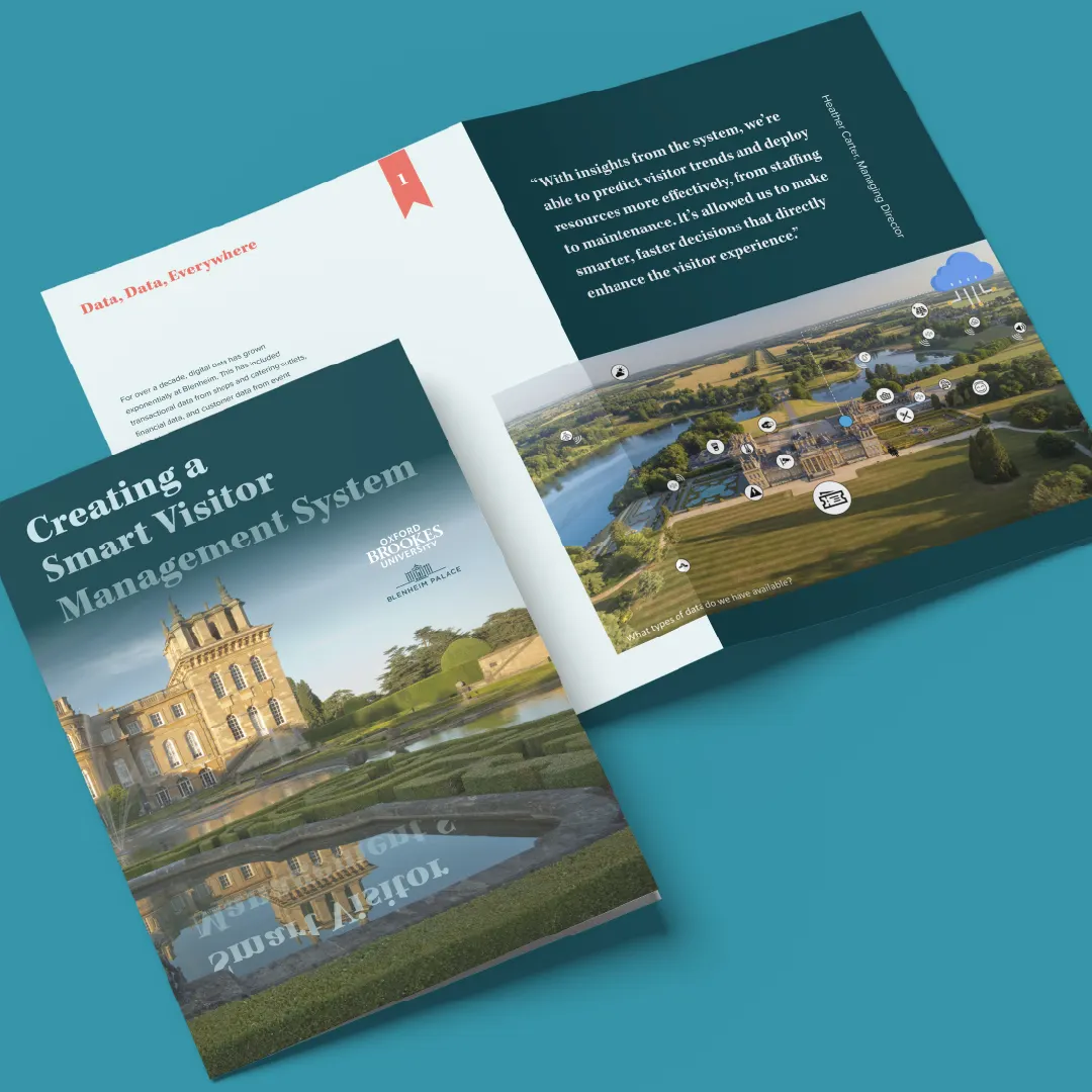 Blenheim Palace and Oxford Brookes research brochure, open spread and front cover