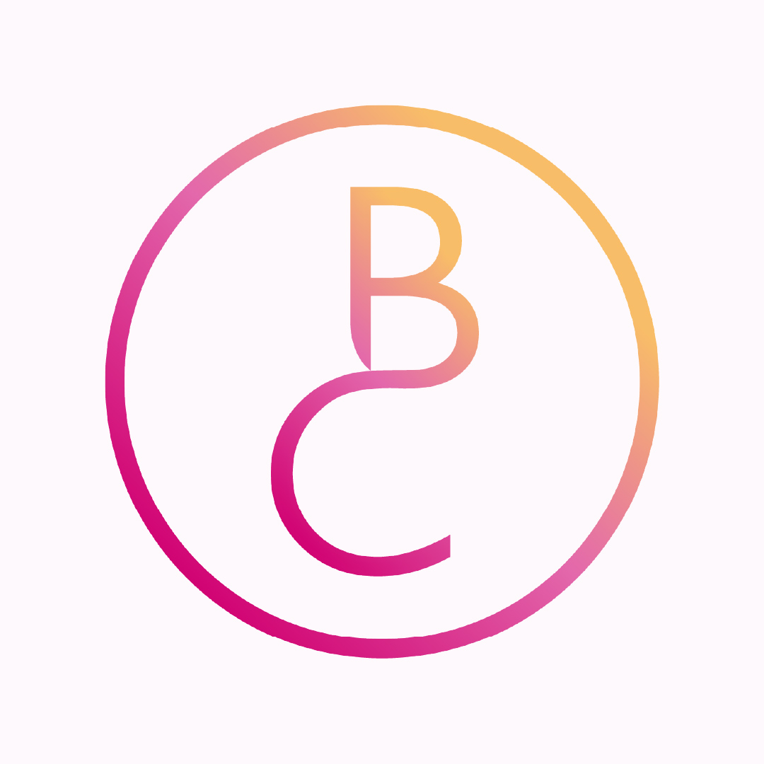 Brookes Creative logo, featuring letters B and C connecting within a circle, in pink and yellow gradientt